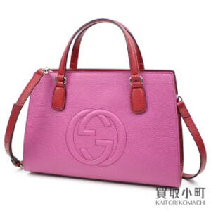 Gucci Soho Leather Top Handle Bag Rosette Hibiscus Red Calfskin Interlocking